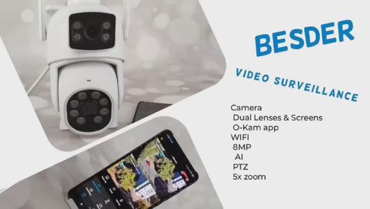 BESDER 4K 8MP Wifi Camera PTZ Outdoor Dual Screen Human Detection Dual Lenses 10MP Security Protection IP Camera Audio O-Kam Pro